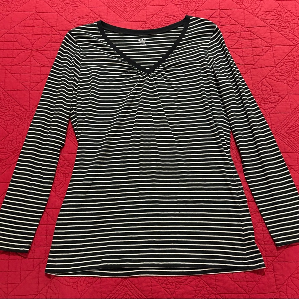 a.n.a Navy and White Striped Long Sleeve Tee